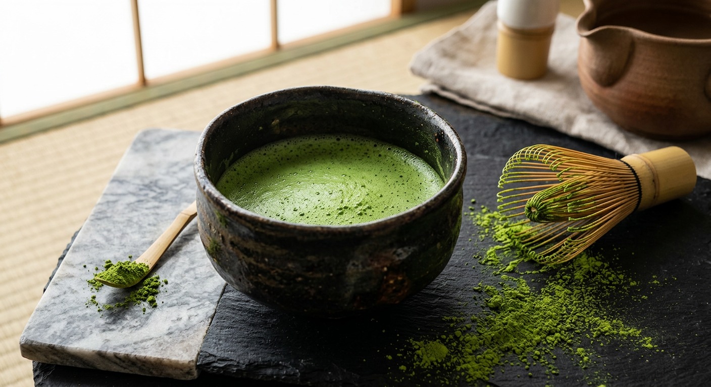 Artisan Japanese Ceremonial Matcha Bowl with Bamboo Chasen Whisk